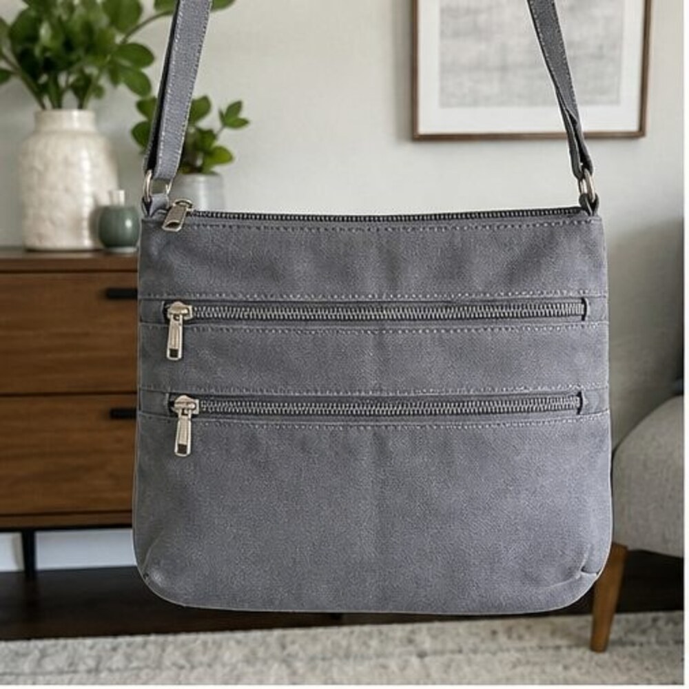 Gray Canvas Crossbody Bag